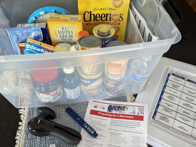 Hurricane preparedness kits and what you need in case of an emergency event.  How to eat and store food.