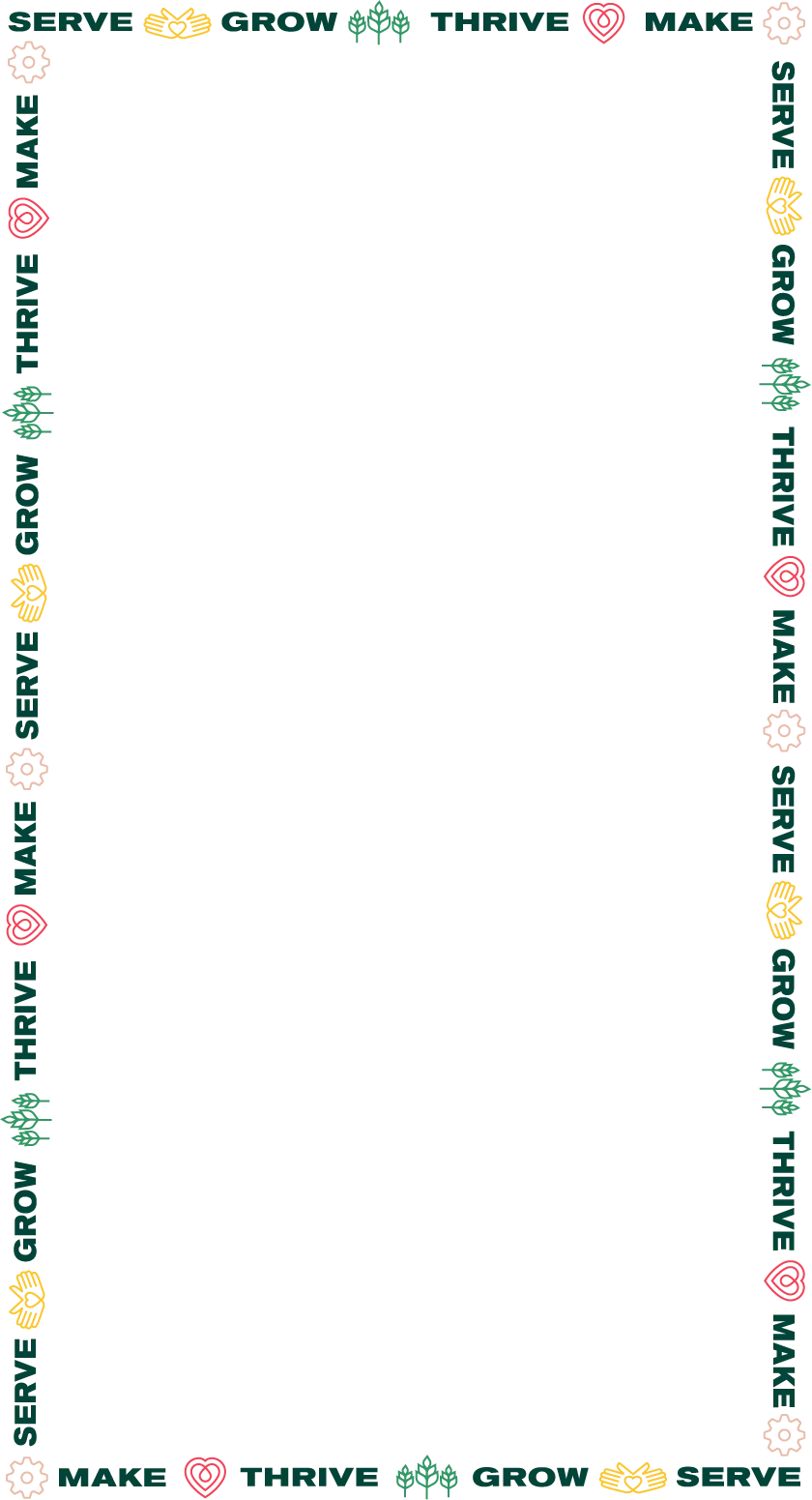 Vertical rectangular decorative border featuring repeating colorful 4-H themed icons connected by dashed lines.
