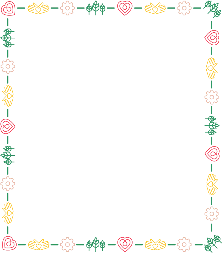 Square border featuring repeating pillar icons connected by dashed lines around the edges.