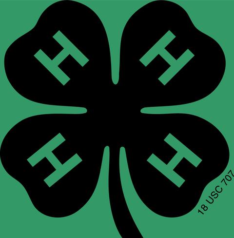 The 4-H Emblem shown in black with a green 'H' on each leaf and the legal statement 18 U.S.C. 707.