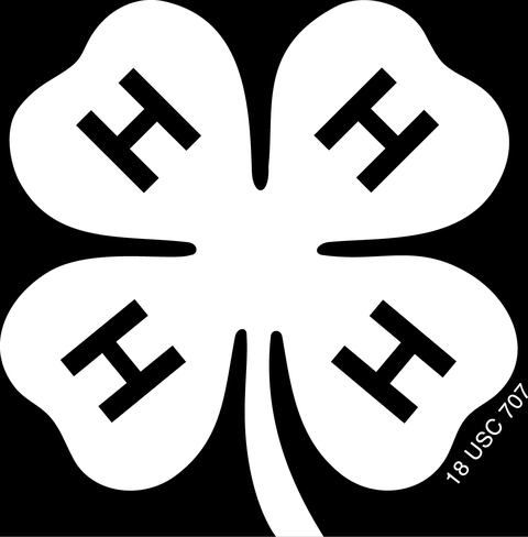 The 4-H Emblem shown in white with a black 'H' on each leaf and the legal statement 18 U.S.C. 707.