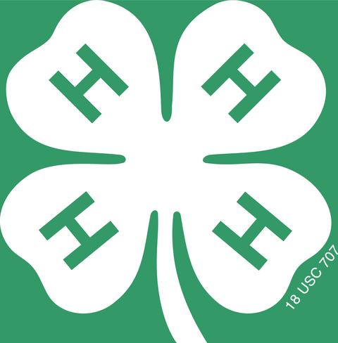 The 4-H Emblem shown in white with a green 'H' on each leaf and the legal statement 18 U.S.C. 707.