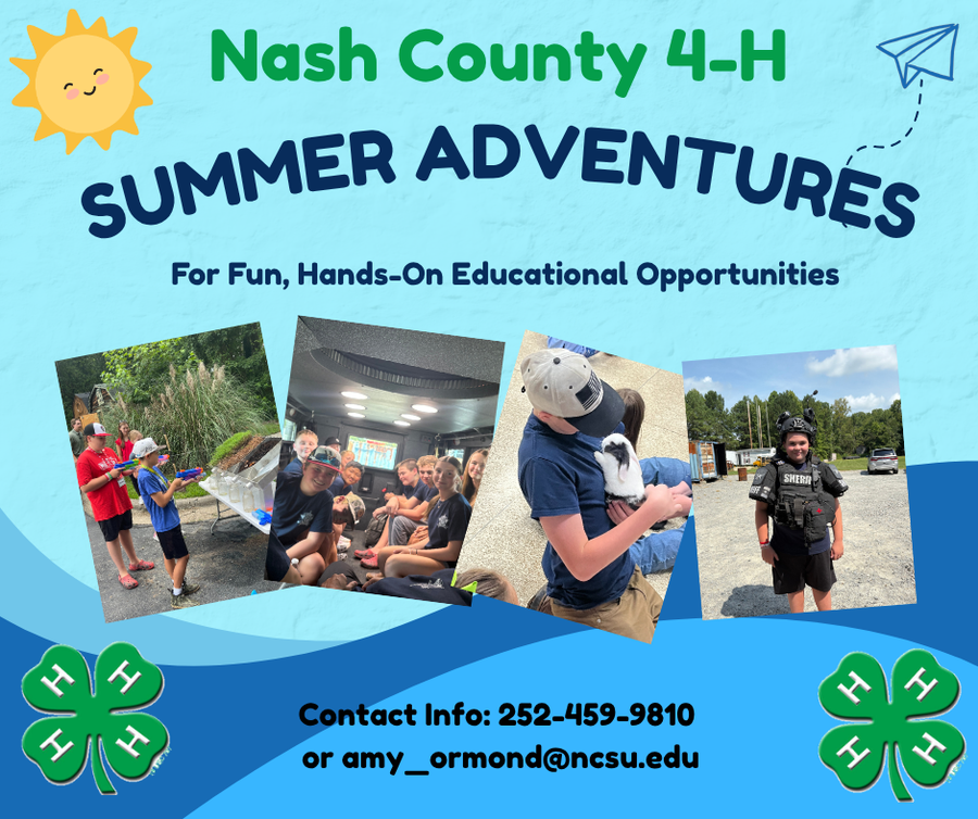 4‑H SUMMER CAMPS — Check back late April 2026; Nash County 4‑H contact 252-459-9810