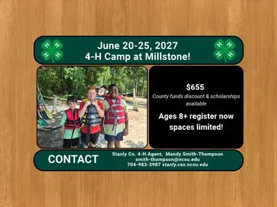 3 4-H'ers smiling with life vests on at Millstone 4-H Camp with information from the article