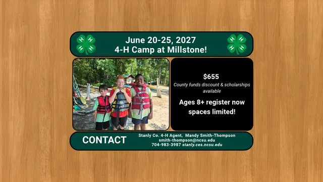 3 4-H'ers smiling with life vests on at Millstone 4-H Camp with information from the article