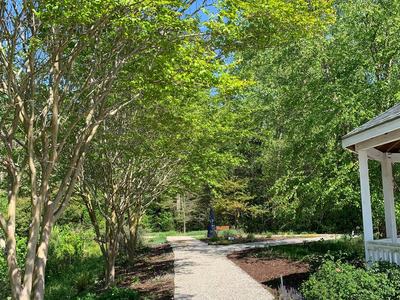 Walking path at the Discovery Gardens on a sunny day.