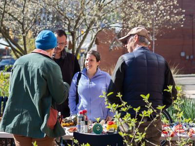 EMG volunteers of Durham County teach local gardeners about ergonomic gardening tools at the demonstration garden