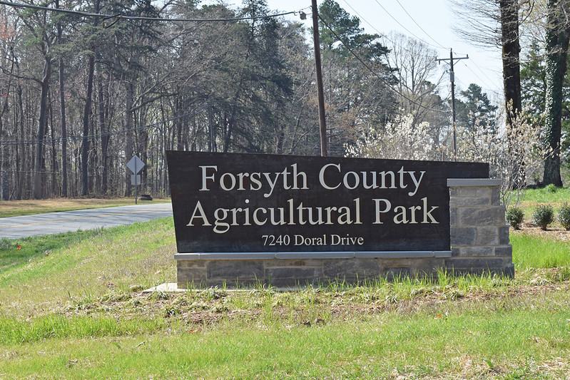 An image of the sign for the Forsyth County Agricultural Park in Tobaccoville, North Carolina.