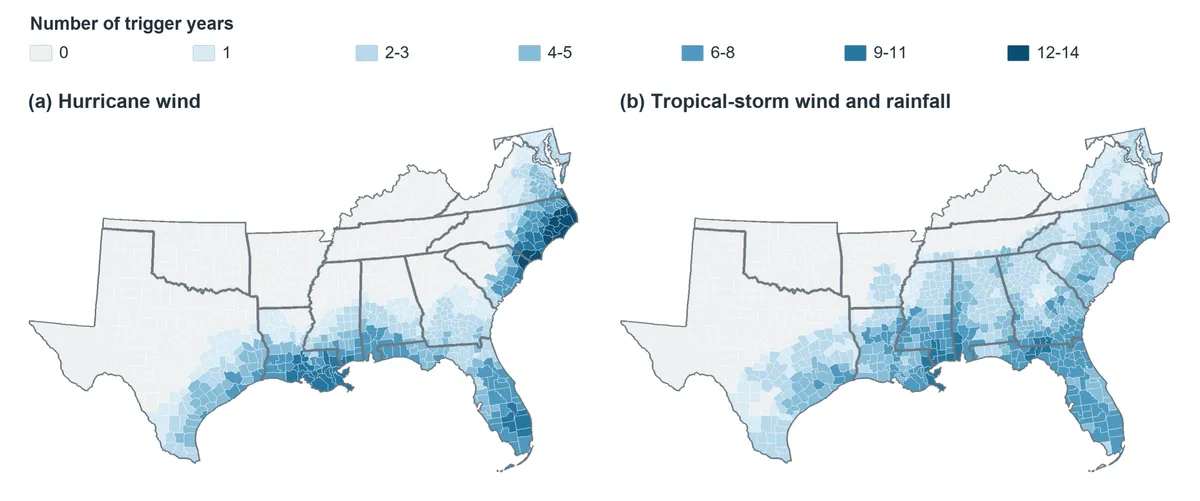 Figure showing number of trigger indications in southern states.