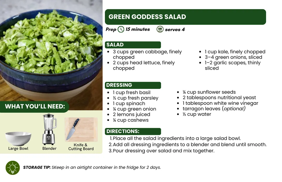 A blue-and-white bowl filled with finely chopped green broccoli florets and stems, lightly coated in a creamy green dressing, sitting on a wooden cutting board.