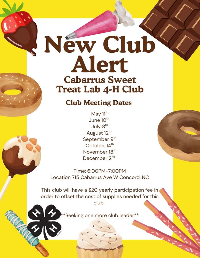 Sweet Treat club schedule for the year. This club includes a $20.00 yearly fee.