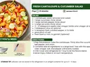 Recipe card for a bowl of refreshing summer salad made with sweet cantaloupe, crisp cucumber, bell pepper, and onion, tossed with a simple, tangy dressing.
