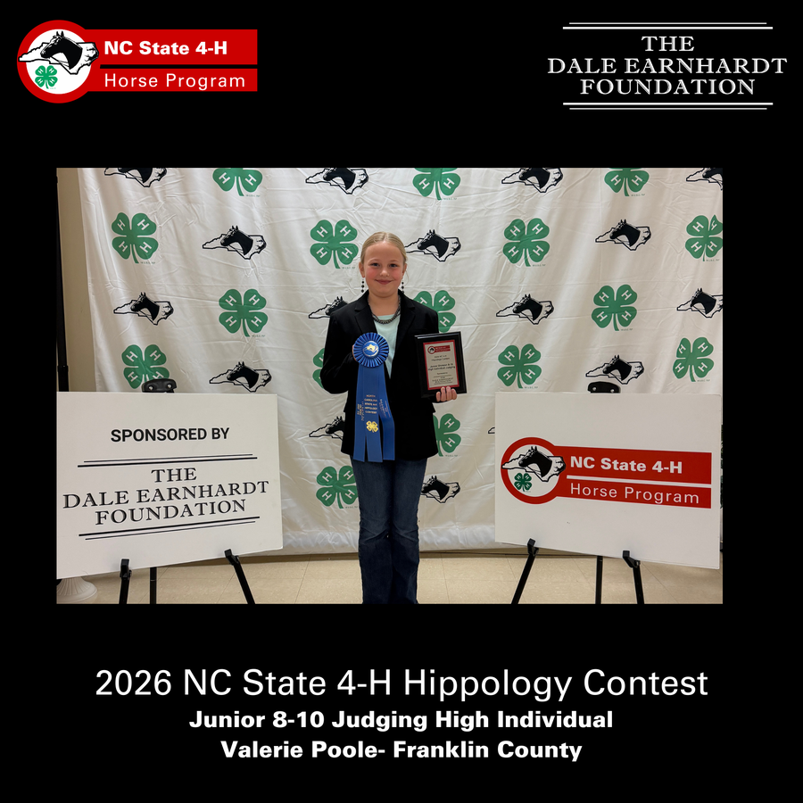 The top 8-10 junior in Hippology judging and their awards for the 2026 NC State 4-H Hippology Contest