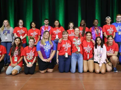 Recipients selected through the 2026 AIRE (Application, Interview, Resume, and Essay) process pose for a group photo during North Carolina 4-H Congress after being announced as delegates to represent the state at National 4-H Congress.