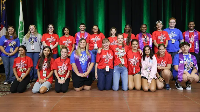 Recipients selected through the 2026 AIRE (Application, Interview, Resume, and Essay) process pose for a group photo during North Carolina 4-H Congress after being announced as delegates to represent the state at National 4-H Congress.