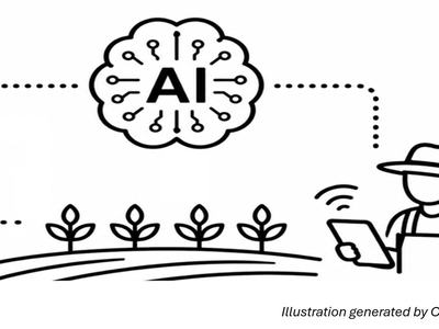 image of a farmer with a tablet using AI in a crop field