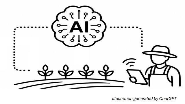 image of a farmer with a tablet using AI in a crop field