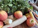 Variety of produce on kitchen table.