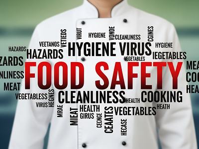 Word Cloud (or Tag Cloud) with food safety words: Hygiene, Virus, Cooking, Cleanliness