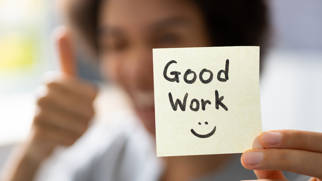 Good work written on note