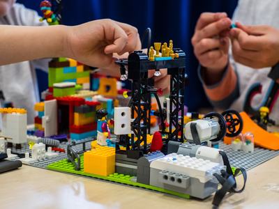 Children participating in lego robotics
