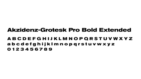 Text sample shown in the Akzidenz Grotesk Bold Extended font.
