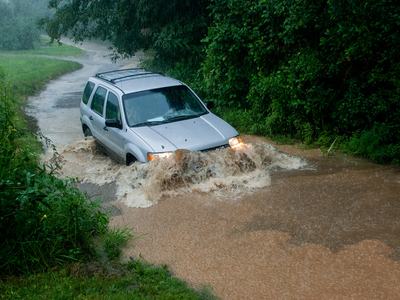 Vehicle in floodwater