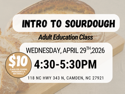 loaf of bread with intro to sourdough event details that are listed in article