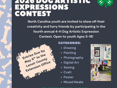 North Carolina youth are invited to show off their creativity and furry friends by participating in the fourth annual 4-H Dog Artistic Expression Competition.
Open to youth ages 5-18 (age categories: clovers, junior, intermediate, and senior)