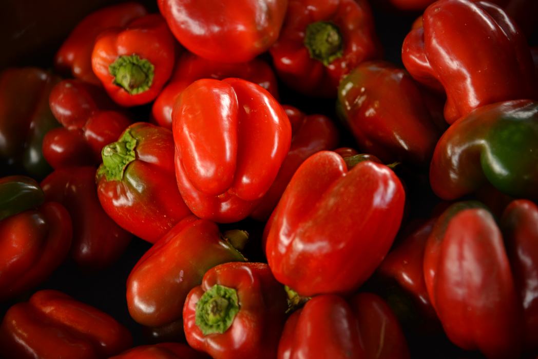 Bright red bell peppers.