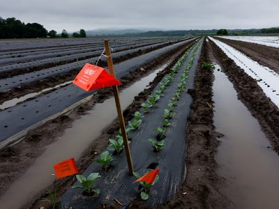Field with cabbage and insect trap