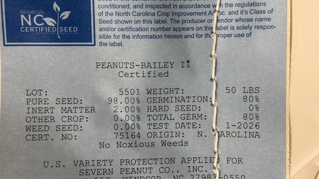 Tag for a bag of certified Bailey II seed