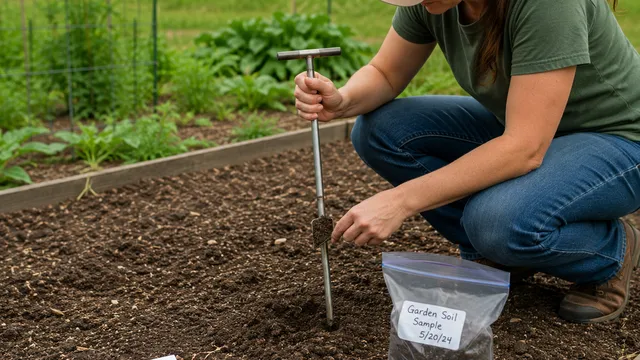 Lady using a tool to pull a soil sample for soil testing