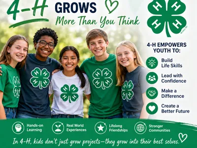 Group of 4-H'ers with 4-H shirts on standing together