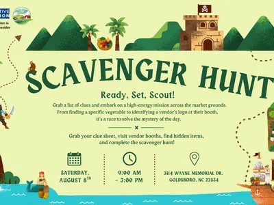 Pirate-themed flyer that says scavenger hunt