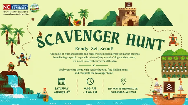 Pirate-themed flyer that says scavenger hunt