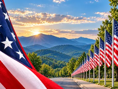 flags with mountains in the background