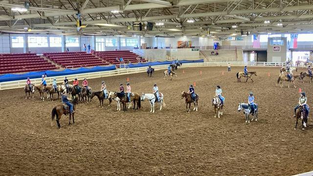 Youth riding horses at the West District 4-H Horsemanship Clinic.