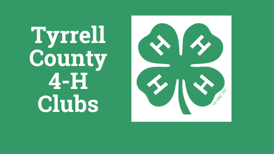 Green background with the text “Tyrrell County 4-H Clubs” and a 4-H clover emblem.