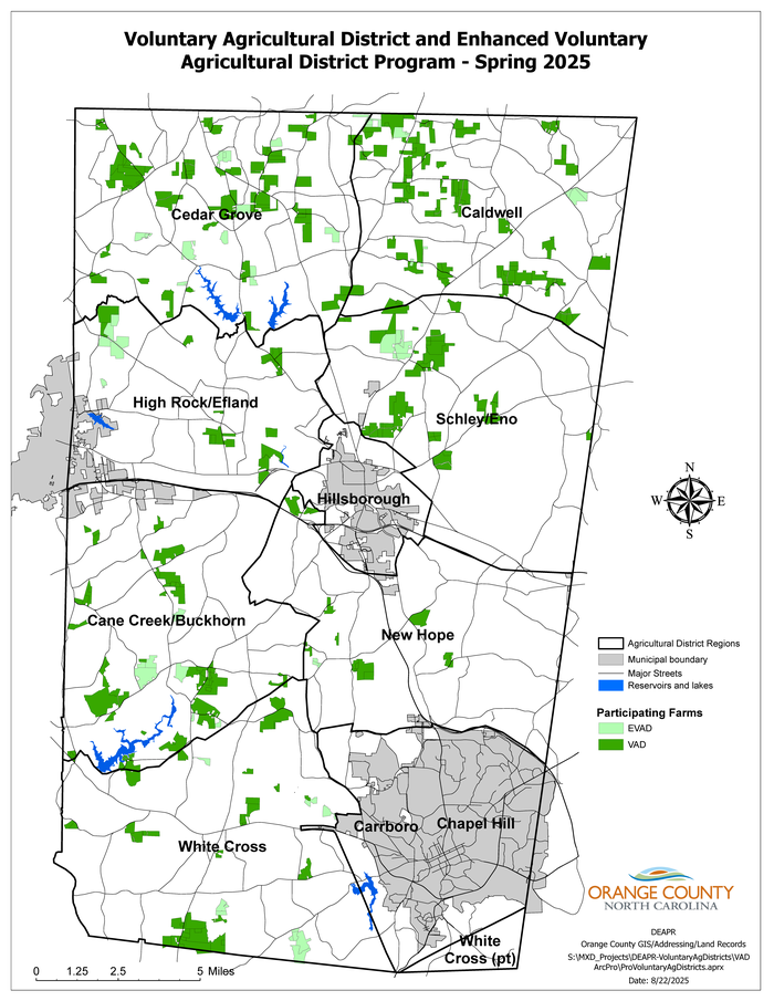 Map of Voluntary Agricultural Districts in Orange County, 2025