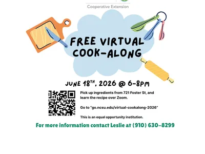 Durham Cooperative Extension is holding a Virtual Cook-Along to the public on Thursday, June 18th, from 6:00-8:00pm. Join us from your home and make delicious pupusas! Go to “go.ncsu.edu/virtual-cookalong-2026” to register in Eventbrite.