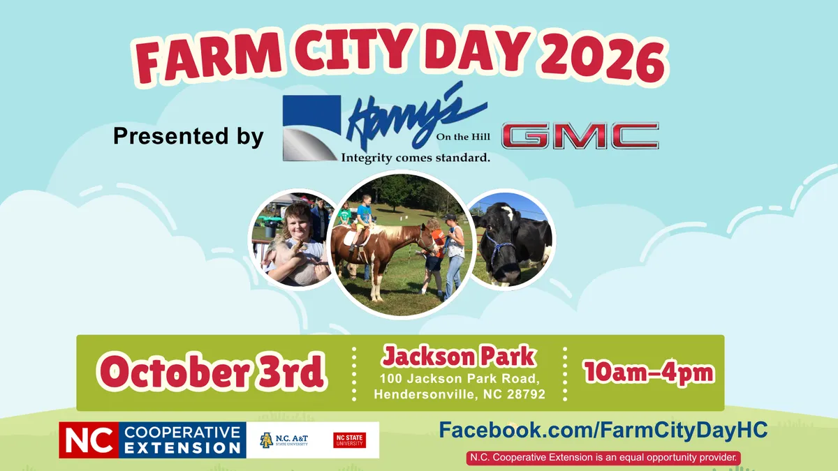 Promotional graphic for Farm City Day 2026 on October 3rd, 10am–4pm at Jackson Park.