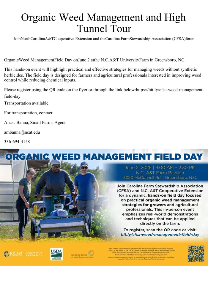 Organic Weed Management & High Tunnel Tour Field Day