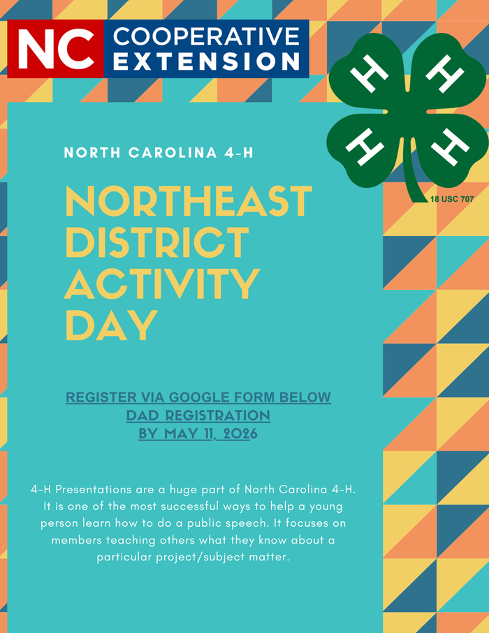 NC 4-H Northeast District Activity Day registration flyer