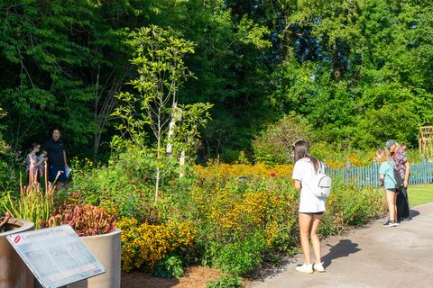 Participants gather in the Native Plant Garden to count local pollinators