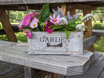 Fresh flowers in a garden box