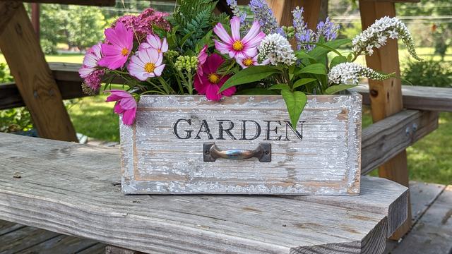 Fresh flowers in a garden box