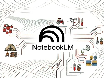 NotebookLM icon on a background of Extension-related images