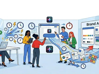 Decorative image of someone saving time on their computer Google Gemini instructions in Google Docs to ensure document stays on brand.