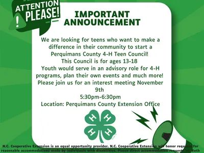 This flyer shares the details of the 4-H teen council interest meeting that are shared below.